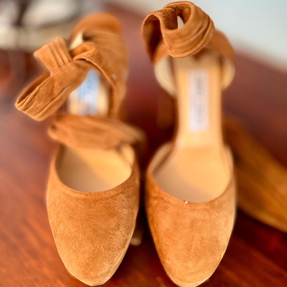 Jimmy Choo Brown Suede Ankle Tie Heels
